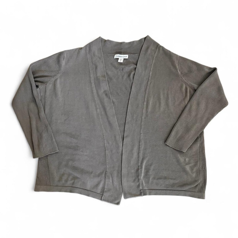 Coldwater Creek tan silk/cotton elegant, classic, luxurious ribbed cardigan